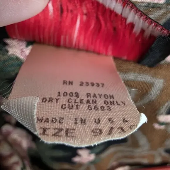 Vintage 80s Rayon Floral Shirt Dress Brown Pink Made USA, sz 9/10 - Picture 6 of 6